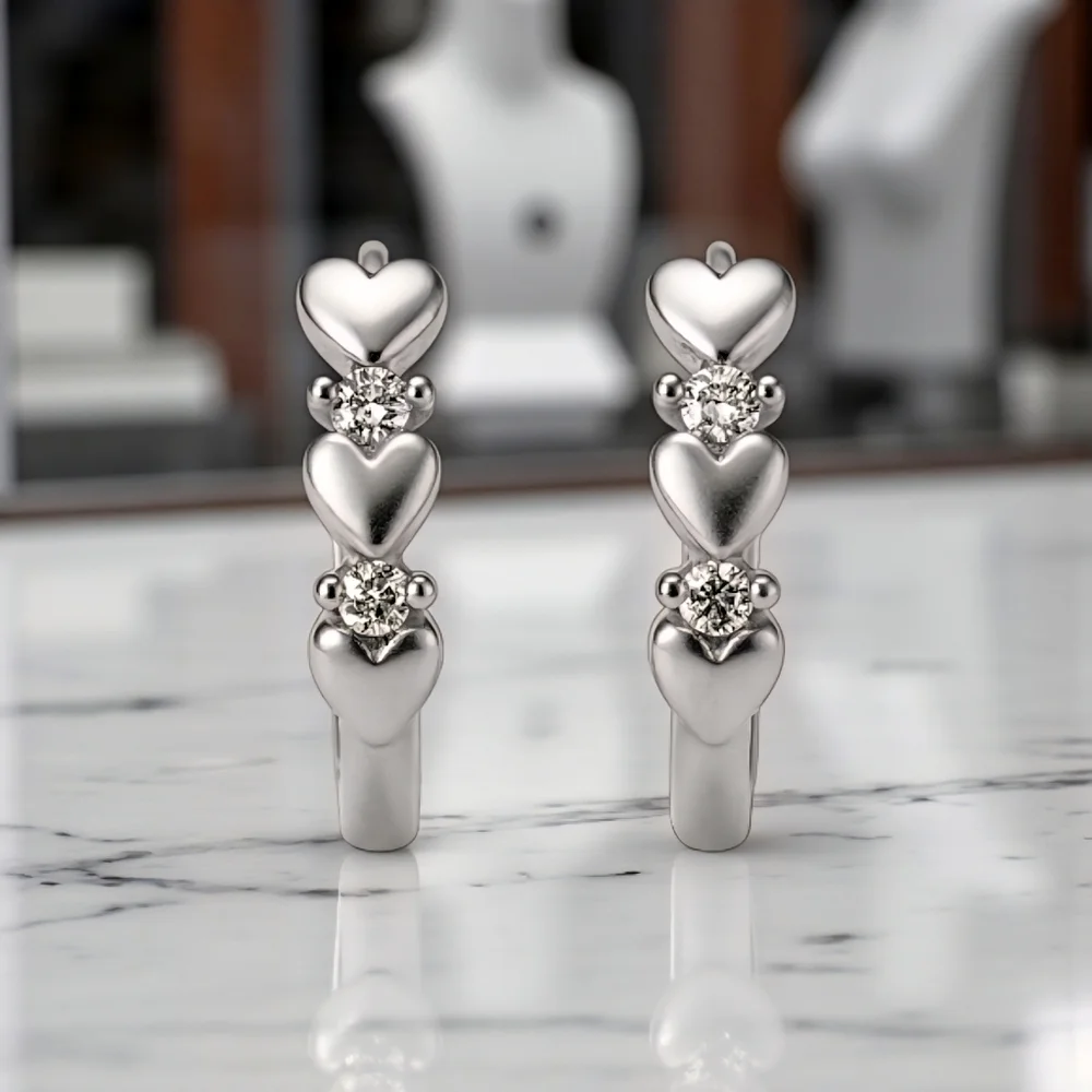 Minimalist Hoop Heart Earrings S925 Sterling Silver Dainty Zirconia Gift